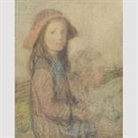 CIRCLE OF SIR GEORGE CLAUSEN, RA, RWS (BRITISH, 1852-1944) PORTRAIT OF A YOUNG GIRL coloured chalks