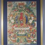 A THANG-KA DEPICTING AMITAYUS, Tibet, 18th century Pigment with gold on cloth, the Buddha seated