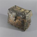 A LEATHER BOX, Tibet, 18th/19th century Of tapered rectangular form, the iron mounts with trefoil