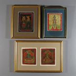 FOUR TSAKLIS, Tibet, 19th century Two painted on cloth, depicting Vajrasattva, with in yab-yum,