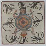 A PROTECTIVE CAKRA, Tibet, 19th century watercolour on paper, the central inscribed roundel flanked
