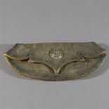 A SILVER THREAD EMBROIDERED PURSE, Tibet, 19th century Of crescent-shaped form, with serpentine