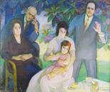 AMEDEO BOCCHI Parma 1883 - Roma 1976 "Ritratto di famiglia", olio su tavola, entro cornice,