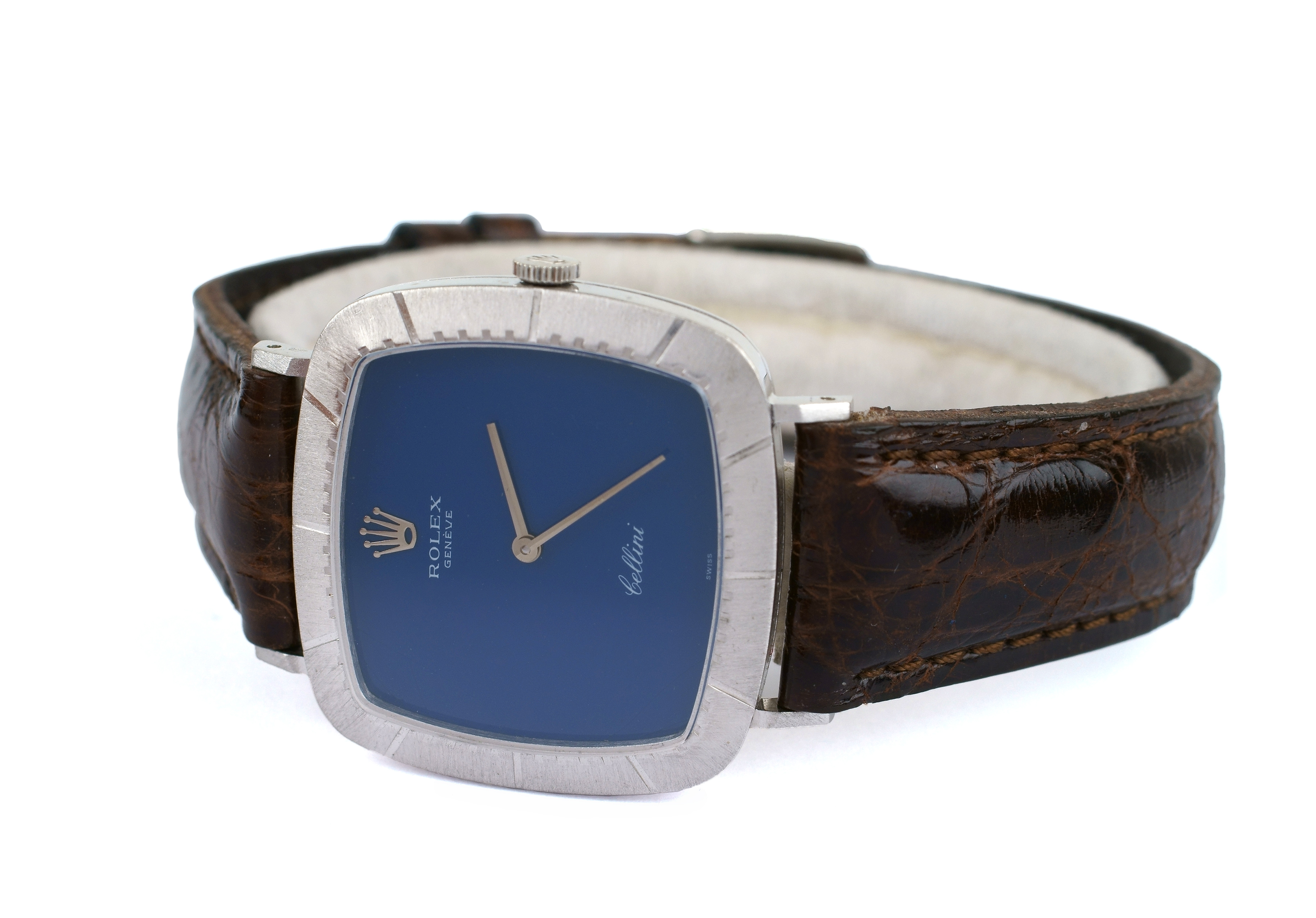 Orologio Rolex Cellini In Oro Bianco 18kt Anni 70 Cassa Quadrata Mm 30 Quadrante In Smalto Bl