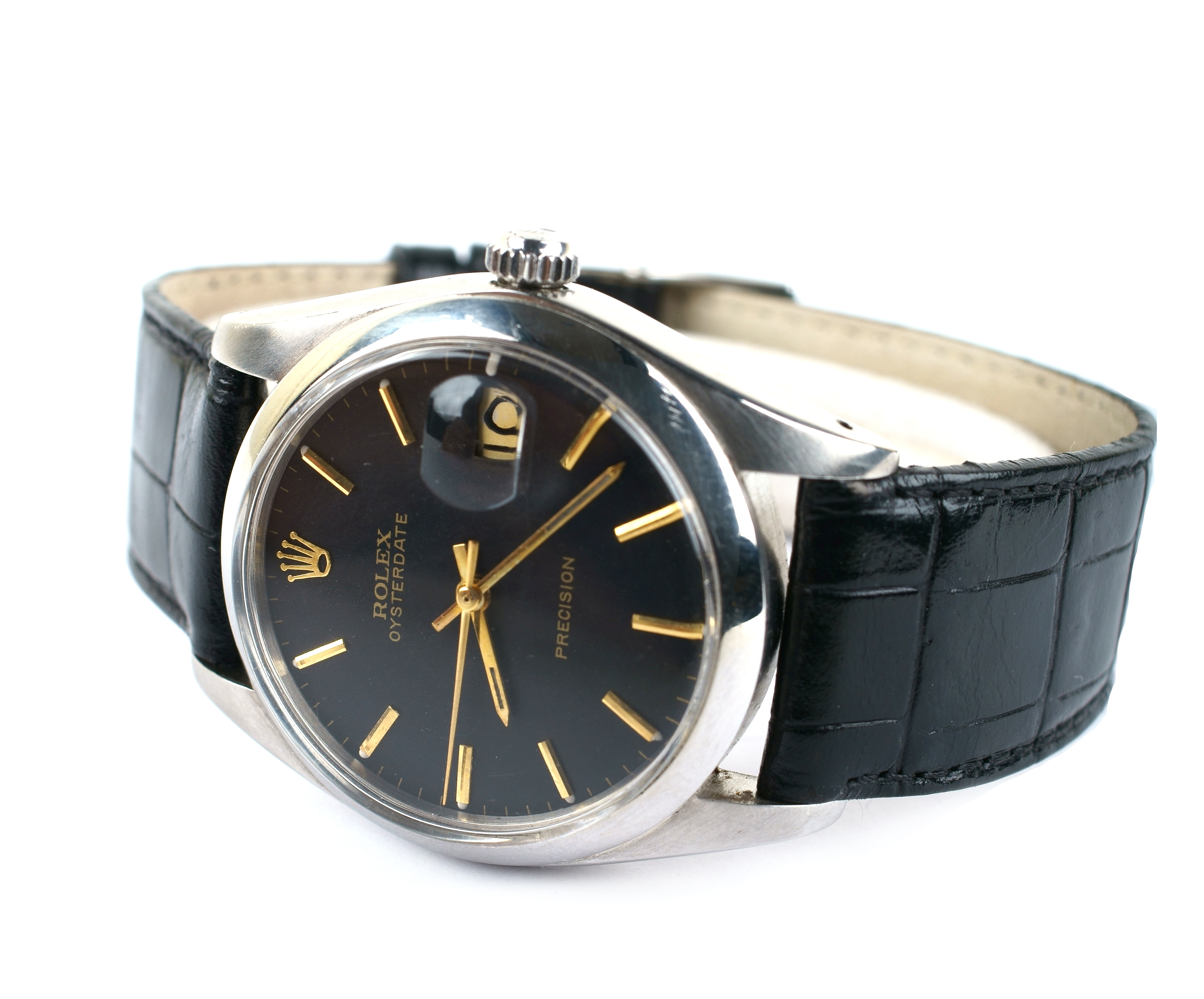 Orologio Rolex Oyster Date Precision In Acciaio Anni 70 Cassa Tonda Mm 35 Quadrante Nero Indi