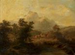 SCUOLA AUSTRIACA fine XIX Sec. "Paesaggio di montagna", olio su tela, entro cornice in legno