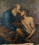 SCUOLA ITALIANA fine XIX Sec. "San Matteo e l`Angelo", frammento di olio su tela 120x99 cm.