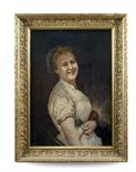 SCUOLA FRANCESE XIX Sec. "La governante", olio su tela, reca firma Jules Emile Saintin, entro
