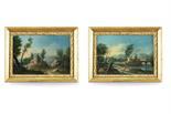 GIACOMO VAN LINT Roma 1723 - 1790 coppia di paesaggi della campagna romana, oli su rame, entro