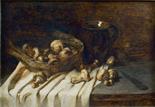 F. BUNDSDORF XIX Sec. "Natura morta di funghi con cesto", olio su tavola, firmato e datato 94 in