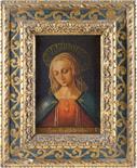 SCUOLA ITALIANA XX Sec. "Ecce Ancilla Domini", dipinto su tavola, entro cornice in legno laccata e