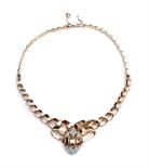 COLLIER IN ORO ROSA 18KT anni `40 a maglie intrecciate con centrale in oro e diamanti taglio