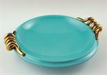 Centrotavola in maiolica smaltata color turchese e oro Autore: Desures France Diametro cm. 38,5