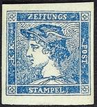 Lombardo Veneto Francobolli per giornali  1851 Mercurio (3 c.) azzurro III tipo due esemplari