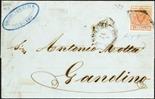 Lombardo Veneto Annullamenti  1850 Bergamo "Muto" annullatore di I emissione 15 c. su lettera dell`
