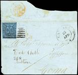 Ducato di Modena Senza punto dopo le cifre  1852 40 c. celeste su frontespizio di lettera del 25