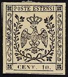 Ducato di Modena Con punto dopo le cifre  1854 10 c. rosa cinque esemplari - Ingiallimenti da