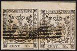 Ducato di Modena Con punto dopo le cifre  1854 10 c. rosa due coppie orizzontali e una verticale