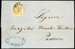 Lombardo Veneto I emissione - Carta a mano  1850 5 c. giallo ocra isolato su lettera da Milano per