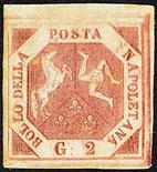 Regno di Napoli  1858 2 gr. I tavola carminio cupo Starting Price: €250