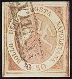 Regno di Napoli  1858 50 gr. rosa brunastro Starting Price: €350