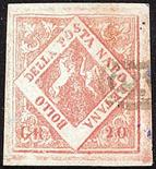 Regno di Napoli Falsi dell`epoca  1859/61 20 gr. un tipo rosa brunastro con filigrana "linea