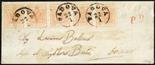 Lombardo Veneto I emissione - Carta a macchina  1854 15 c. rosso vermiglio III tipo striscia