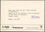 Ferrari, Enzo (1898-1988).  Firma autografa ‘Ferrari’ in inchiostro viola del corridore e