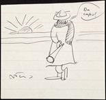 Fellini, Federico (1920-1993).  Disegno tracciato con penna a inchiostro con firma del celebre