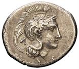 Velia - Didramma databile al periodo 300-280 a.C. Fronte: testa di Atena a destra con elmo attico