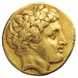 Filippo II (359-336 a.C.) - Statere d`oro Fronte: testa laureata di Apollo a destra - Retro: biga al