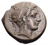 Neapolis - Didramma databile al periodo 325-241 a.C. Fronte: testa di ninfa a destra; nel campo a