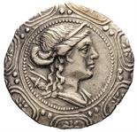 Dominazione Romana - Tetradramma databile a dopo il 168 a.C. Fronte: busto di Artemide a destra