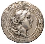 Dominazione romana - Tetradramma databile a dopo il 168 a.C. Fronte: busto di Artemide a destra