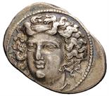 Larissa - Dracma databile al periodo 395-344 a.C. Fronte: testa della ninfa Larissa di fronte,