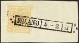 Antichi Stati Italiani Lombardo Veneto I emissione - Carta a mano 5 c. giallo ocra dodici esemplari