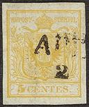 Antichi Stati Italiani Lombardo Veneto I emissione - Carta a mano 5 c. giallo arancio I tiratura
