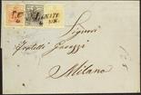 Antichi Stati Italiani Lombardo Veneto I emissione - Carta a mano 5 c. giallo + 10 c. nero + 15 c.
