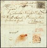Antichi Stati Italiani Lombardo Veneto I emissione - Carta a mano 10 c. nero al recto + 15 c. rosso