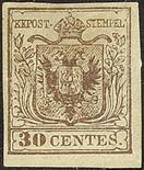 Antichi Stati Italiani Lombardo Veneto I emissione - Carta a mano 30 c. bruno I tipo Firma A.D. ed