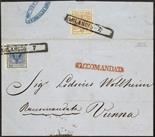 Antichi Stati Italiani Lombardo Veneto I emissione - Carta a mano 45 c. azzurro al recto + 30 c.
