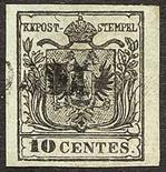 Antichi Stati Italiani Lombardo Veneto I emissione - Carta a macchina 10 c. nero dodici esemplari