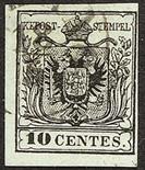 Antichi Stati Italiani Lombardo Veneto I emissione - Carta a macchina 10 c. nero dieci esemplari