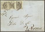 Antichi Stati Italiani Lombardo Veneto I emissione - Carta a macchina 10 c. nero tre esemplari su