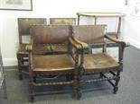 Matching set of 4 Charles 11 style dining chairs with leather seating area and backs, including 2