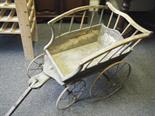 Late 19c miniature cart, possible French, on cast metal wheels with trolley pull handle,