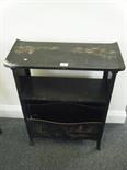 1920`s Japanese lacquered magazine rack, shelf unit, 2`6 tall by 2`wide approx decorated with