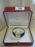 Ladies Cartier De Must wrist watch on leather strap, case marked O77476PL .925 case, the dial with