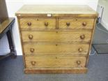 Satin walnut late 19c Gentleman`s chest with 2 short and 3 graduating long drawers, with a figured