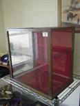 Mahogany shops display cabinet with glazed shelf to centre, triple glazed display area with a